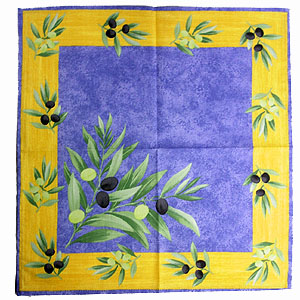 Provence print fabric tea towel (olives. blue x yellow) - Click Image to Close
